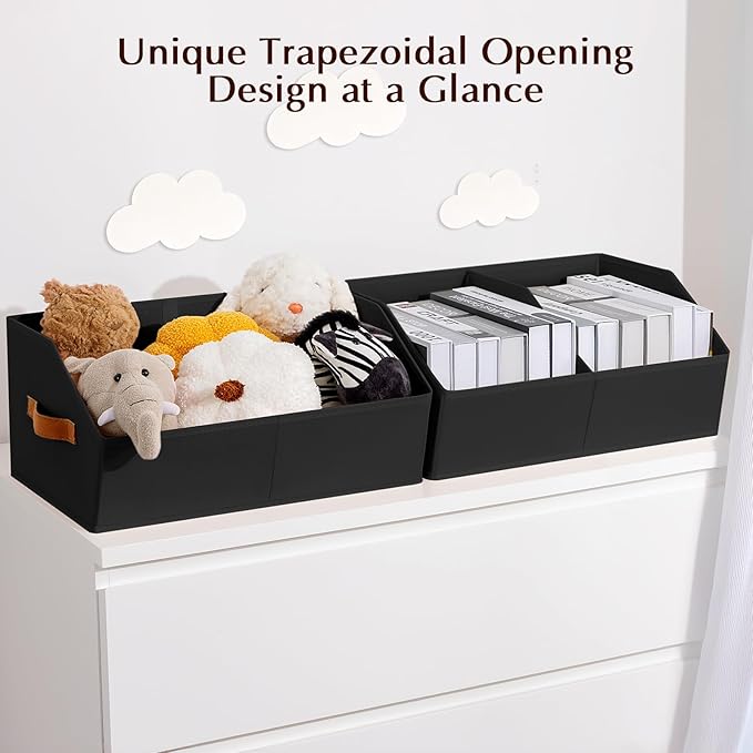 Homsorout Closet Organizers and Storage Bins - 6 Pack Collapsible Divided Trapezoidal Cube Storage Bins Baskets with Orange Handle for Organizing Clothes Blankets, Toys, Books, Towels(Black)