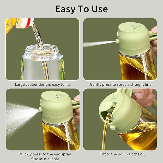 Oil Sprayer for Cooking – 16oz Glass Bottle with Fine Mist Nozzle – Ideal for Olive Oil, Air Fryers, Salads, Grilling, and Baking (Green)