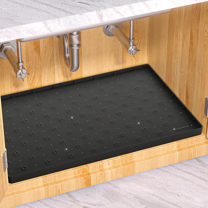 Under Sink Mat 31"×22" Waterproof Silicone Cabinet Liner & Sink Protector, Black