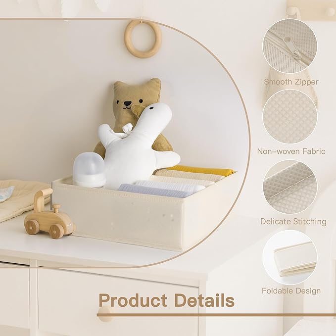 Drawer Organizer Clothes, 14 Pack Dresser Organizer for Baby Clothes, Beige