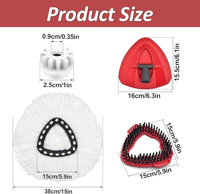 Mop Heads Replacements,Scrubber Head,Base and Pedal Bearing Replacement Combo Set for O-Cedar EasyWring 1-Tank System,Microfiber Mop Replace Head and Scrub Brush for Multi Surface Floor