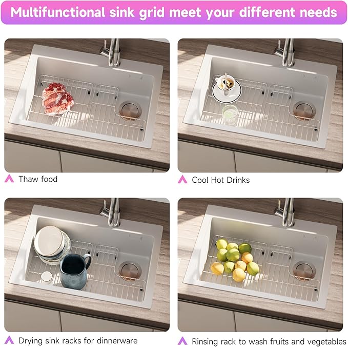 Stainless Steel Sink Protectors for Kitchen Sink, 23.2'' x11.6'' Sink Racks Compatible with Kohler Whitehaven K-6486 and K-6487