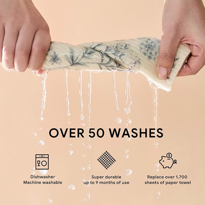 RECYCO Swedish Dishcloths for Kitchen | 4 Pack Oversized Washable Dish Rags | Large Cellulose Reusable Cleaning Paper Towels | Absorbent Counter Dish Cloth Sponge XL Kitchen Wipes, 12" L x 10" W