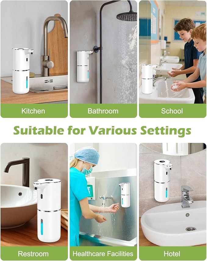 KeeKit Automatic Soap Dispenser, 380ml/12.8oz Touchless Foaming Soap Dispenser Rechargeable, Wall Mounted with 6-Level Adjust Automatic Soap Dispenserable Foam, IPX5 Waterproof, for Bathroom, Kitchen