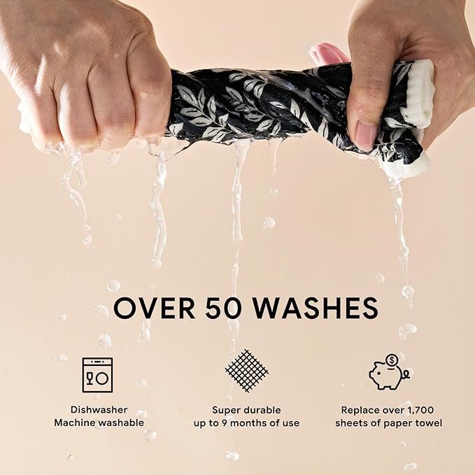 RECYCO Swedish Dishcloths for Kitchen | 4 Pack Oversized Washable Dish Rags | Large Cellulose Reusable Cleaning Paper Towels | Absorbent Counter Dish Cloth Sponge XL Kitchen Wipes, 12" L x 10" W
