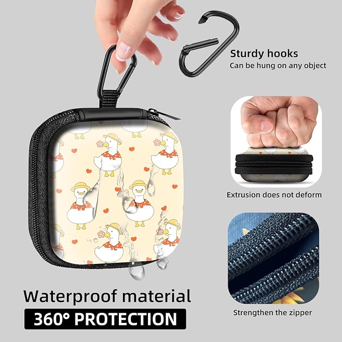 Square Data Cable Earbud Charger Coin Storage Bag Shockproof and Drop-Proof EVA Material Compatible with AirPod(Cute-Duck)