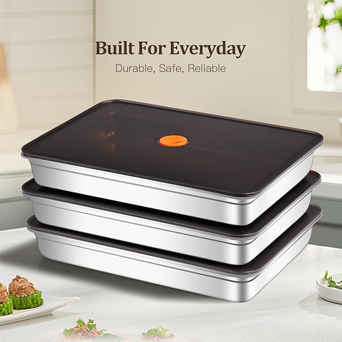 Stainless Steel Food Storage Containers with Airtight Lids, 3 Pack Leakproof Meal Prep Containers, Reusable Bento Boxes for Food