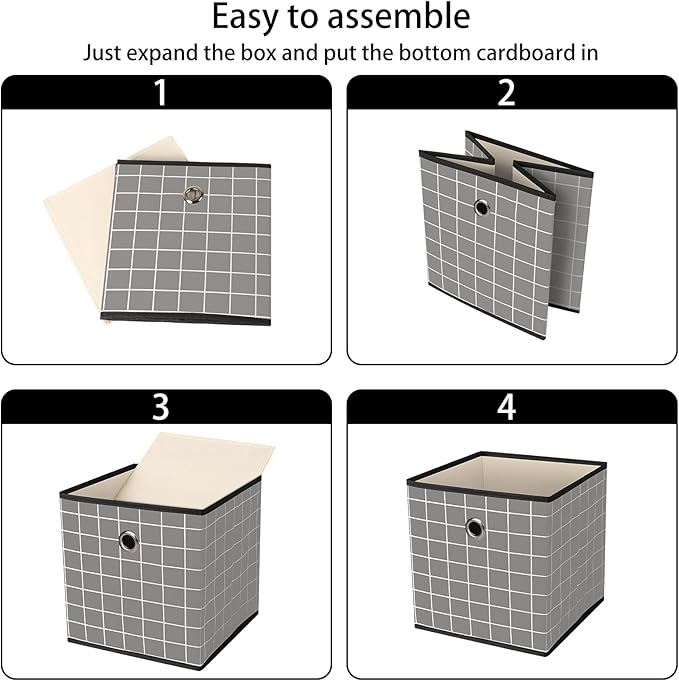 Foldable Storage Cubes Bins, Grey grid