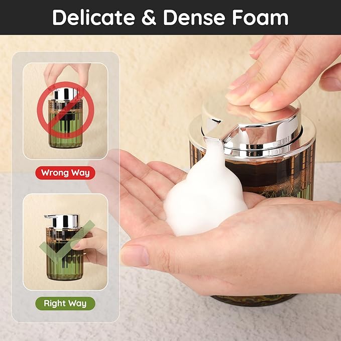 Segbeauty 10oz Plastic Amber Foam Soap Dispenser for Kitchen Sink, 300ml Bathroom Foaming Countertop Soap Dispensers, Foam Pump Bottle Empty, Shaving Face Wash Liquid Pump Foamer Bottles Dispenser