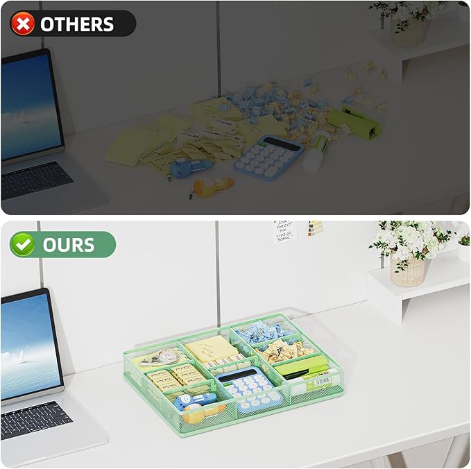 Marbrasse Desk Drawer Organizer, Metal Mesh Drawer Organizer Tray with 5 Adjustable Compartments,Desk Organizers and Accessories for Home,Office