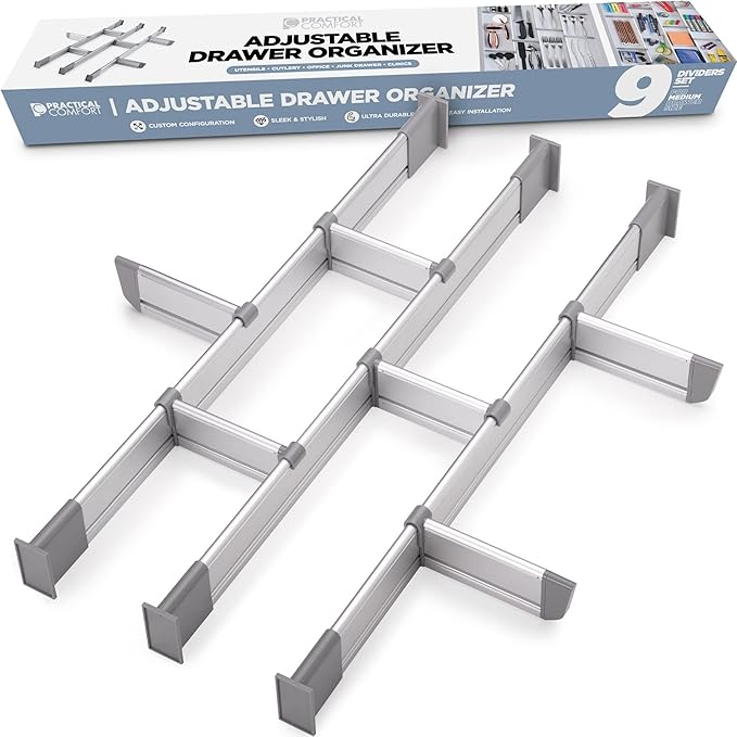 Practical Comfort Aluminum Drawer Organizer for Kitchen Utensils Silverware