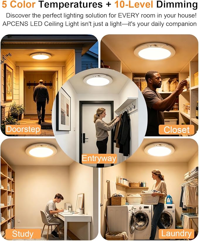 Wireless Motion Sensor Ceiling Light, 7.5" Ultra-Thin 8000mAh Rechargeable, 450 LM, 5 Color Temps, Dimmable with Timer & Remote, Magnetic/Screw Mount for Closet, Hallway, Pantry, 1-Pack
