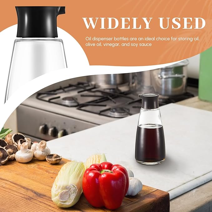 1 Pcs 9.6 oz Cruet Dispenser for Olive Oil Vinegar Soy Sauce Dispenser Bottle Glass Soy Sauce Container Oil Bottle for Kitchen Cooking Barbecue(Black)