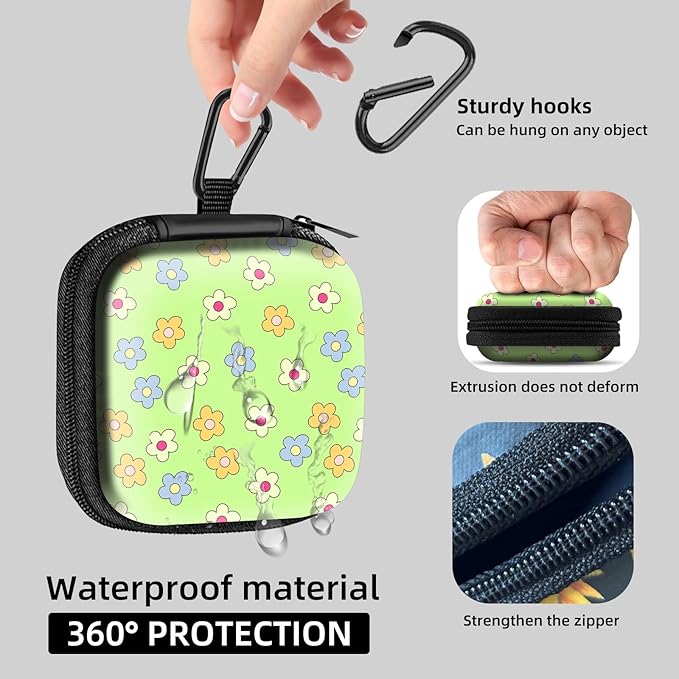 Square Data Cable Earbud Charger Coin Storage Bag Shockproof and Drop-Proof EVA Material Compatible with AirPod(Cute Flowers)