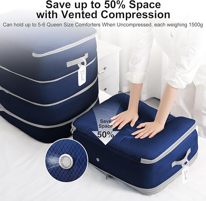 Comforter Storage Bag - Large Capacity Blanket Storage Bags 4-Layer Ultra Space Saving Self Compression Organizer