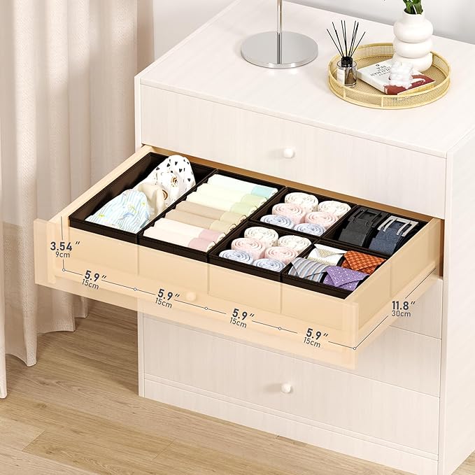Drawer Organizers Clothes, Set of 16 Dresser Organizer Bins, Black