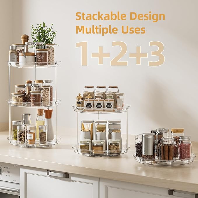 2 Tier Lazy Susan Turntable Organizer for Cabinet, 1 Pack