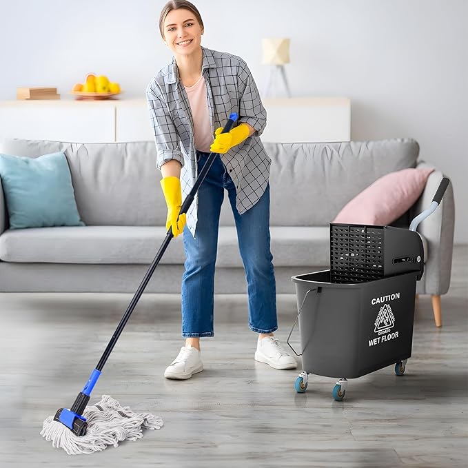 KeFanta Heavy Duty Mops for Floor Cleaning,60" Commercial Industrial Mop with Long Handle, Looped-End String Cotton Wet Mop for Home, Kitchen, Garage, Office and Concrete/Tile Floor