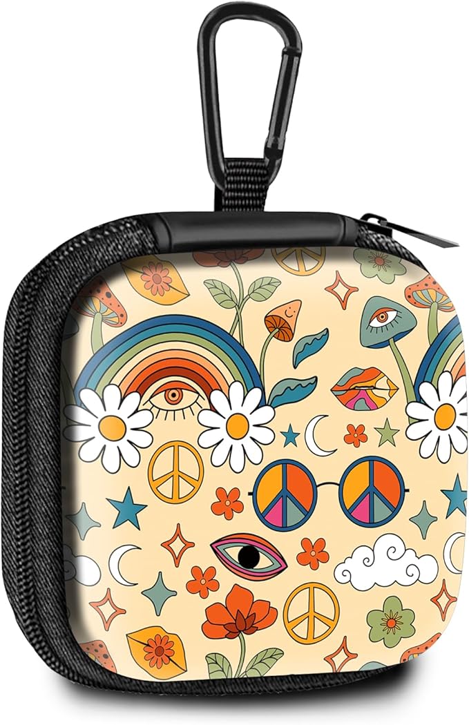 Square Data Cable Earbud Charger Coin Storage Bag Shockproof and Drop-Proof EVA Material Compatible with AirPod(Mushroom Rainbow Flower)