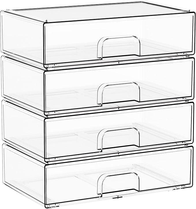 12.2''W Clear Stackable Storage Drawers, 4 Pack Acrylic Drawers
