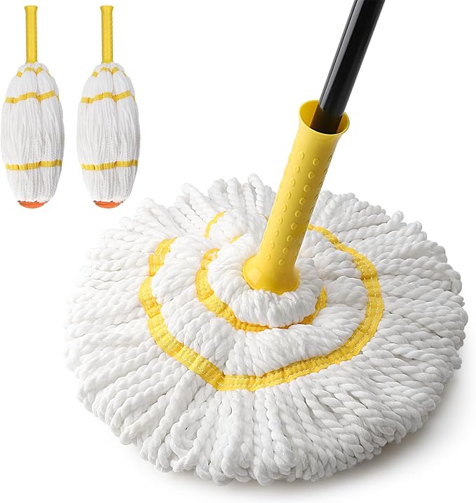 Self-Wringing Twist Mops with 1 Extra Refill, Microfiber Mops for Floor Cleaning with 57 " Long Handle, Easy Wringing Floor Mop for Hardwood Commercial Household Clean (1 Handle & 2 Mop Heads)