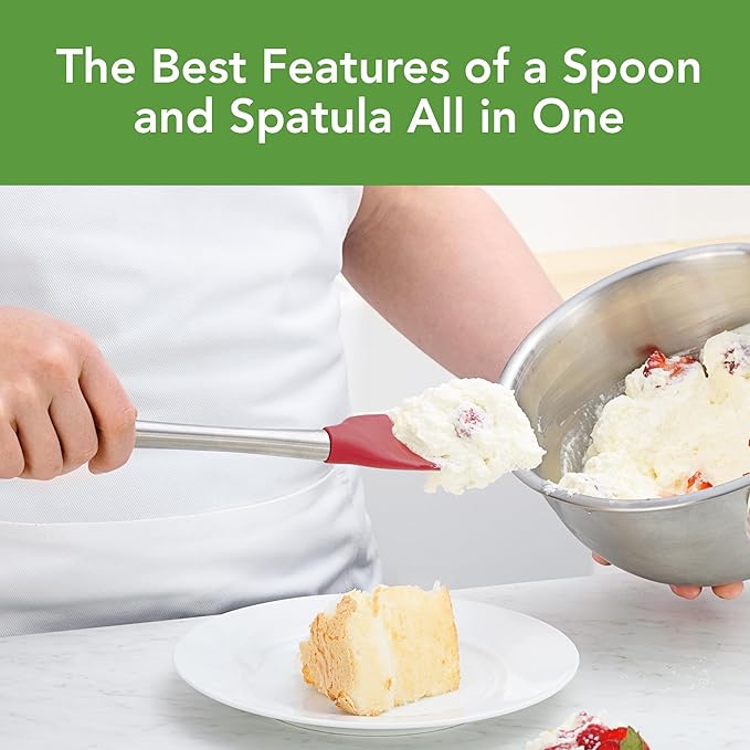Tovolo Spoon Spatula Spoonula with Stainless Steel Handle Ergonomic Grip Cayenne Red, Silicone Scoopula Kitchen Utensil Non Scratch Easy Clean Dishwasher Safe Heat Resistant Flex Core Scoop Spatula