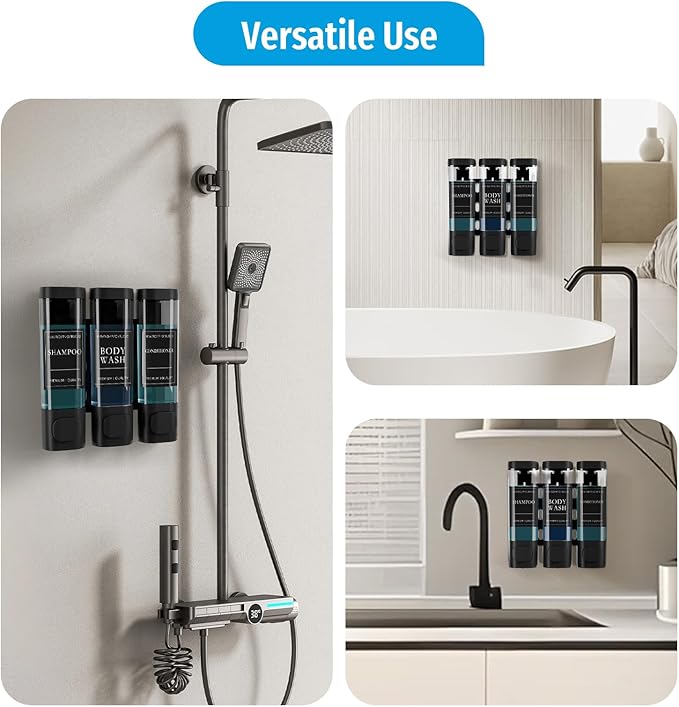 Shampoo and Conditioner Dispenser, Shower Soap Dispenser Wall Mounted, Refillable Shampoo and Conditioner Bottles for Bathroom Hotel Large Capacity(Black)