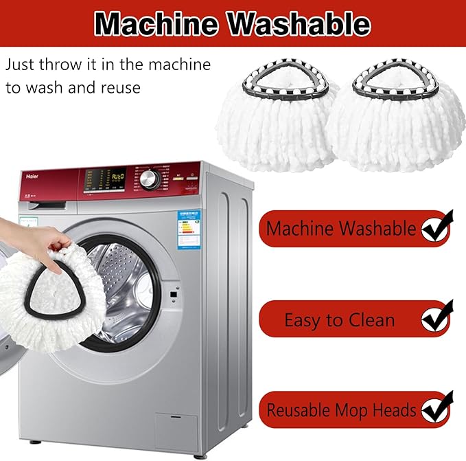 6 Pack White Spin Mop Replacement Heads, Mop Head Replacement 100% Microfiber, Deep Cleaning, Spin Mop Refill Replacement Head Compatible with 1-Tank System