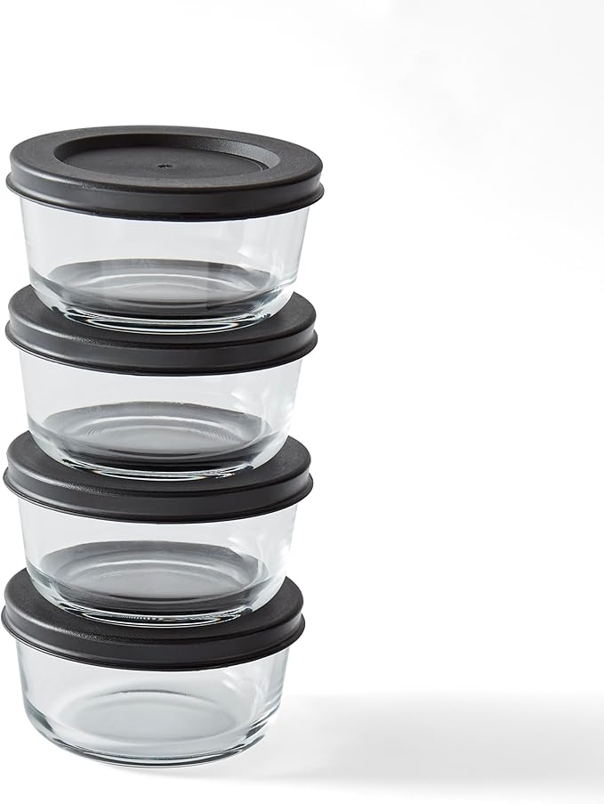 DURA LIVING 8-Piece Glass Food Storage Containers Set (4 Containers + 4 BPA-Free Lids) | 1-Cup, Leakproof | Microwave, Freezer, Oven & Dishwasher Safe