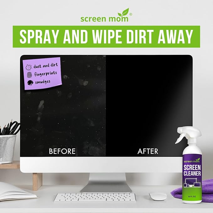 Screen Mom Screen Cleaner Purple Microfiber Cloths (4-Pack) - Microfiber Screens Cleaner Cloths, TV Cleaning Cloth for Electronic Cleaners, Laptop, Computer & Car Screens Cleaning Kit, TV Cleaners