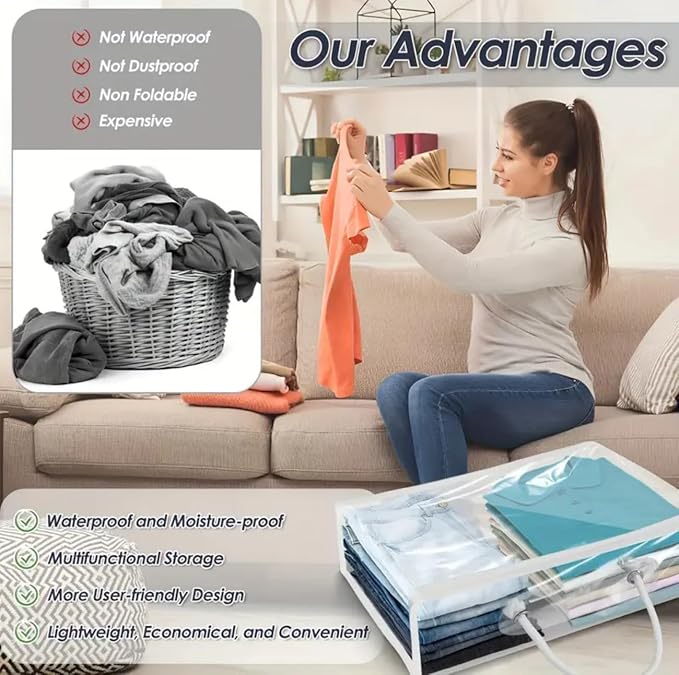 6 Pcs (16 * 12 * 4 Inch) Zippered Plastic Storage Bags, Transparent Zippered Storage Bags For Storing Linen Sweaters, Blankets, And Bed Sheets In Wardrobes