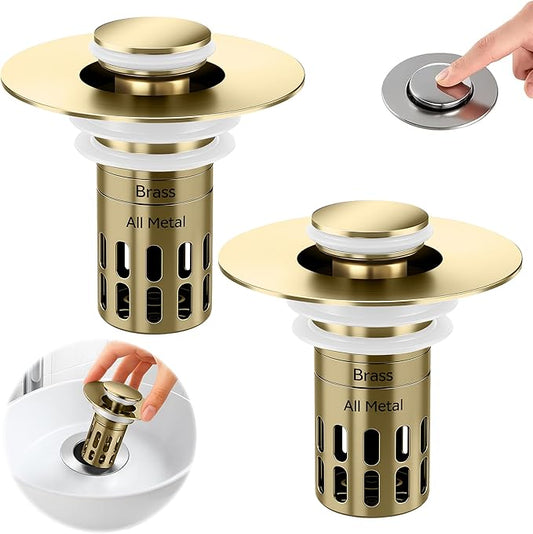 (All Metal) Bathroom Sink Stopper,Pop Up Drain for Bathroom Sink,Sink Stopper Hair Catcher