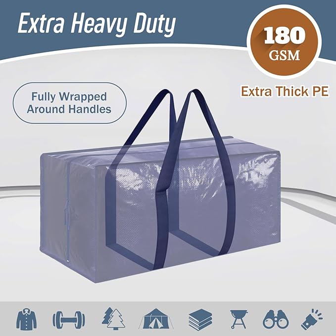 12 Pack Extra Heavy Duty Large Moving Bags with Strong Zipper & Comfortable Handles, Sturdy & Durable Clothes Storage Bags Totes Bins