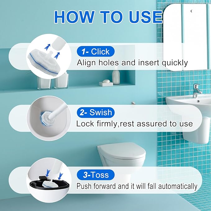 60pcs Disposable Toilet Bowl Wand Refills for Clorox,Replacement Brush Heads Compatible With Most Toilet Bowl Wand Refill System,Upgrade Fiber Cleaner Heads for Closestool Cleaning.