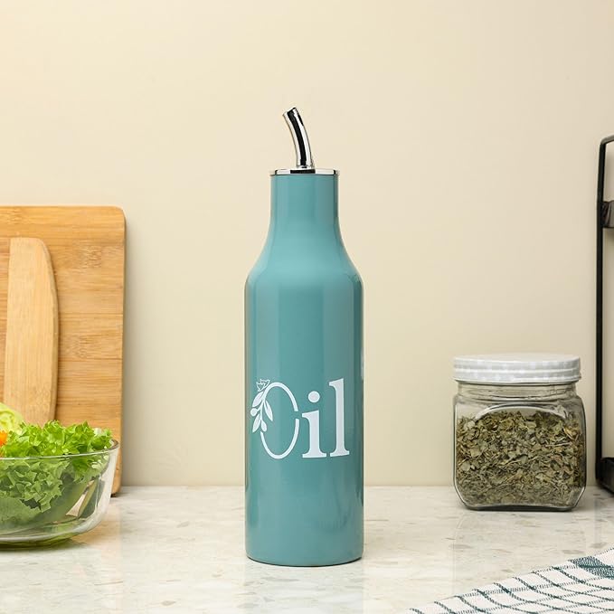 dudki 1 Litre Stainless Steel Oil Dispenser Bottle | Durable Metal Oil Pourer with Secure Leak-Proof Cap and Clean No-Drip Spout | Rust-Free Kitchen Oil Container for Everyday Cooking (Moss Green)