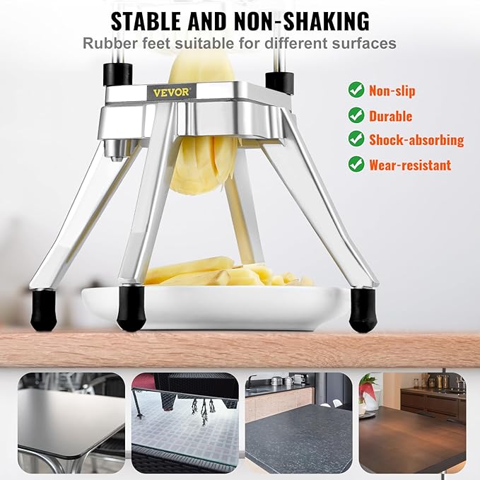 VEVOR Commercial Vegetable Fruit Chopper, Stainless Steel French Fry Cutter w/ 4 Blades 1/4" 3/8" 1/2", Vegetable Chopper Dicer w/Stainless Bowl, Heavy Duty Cutter for Potato Tomato Onion Mushroom