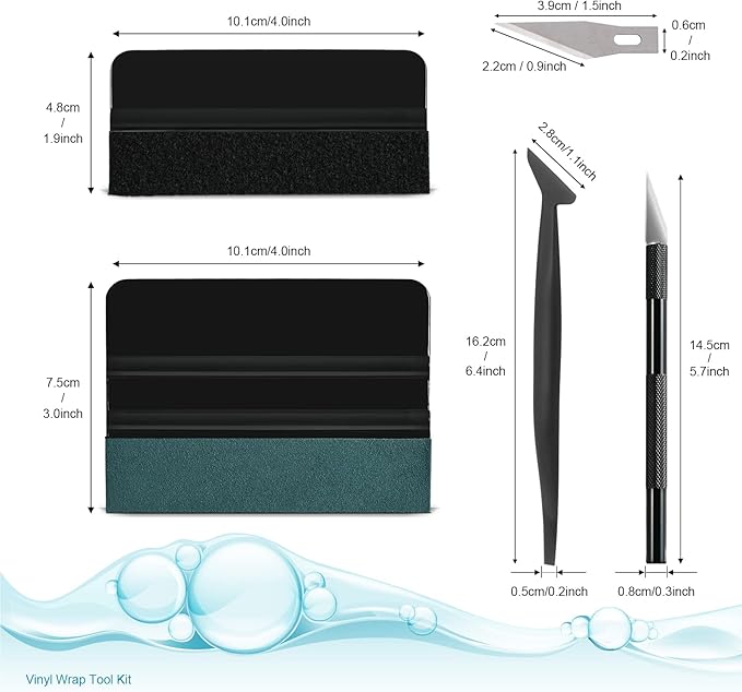 NEWISHTOOL Car Window Tint Installation Kit - Vinyl Wrap Tools With Felt Squeegee, Micro Squeegee, Razor Blade Knife