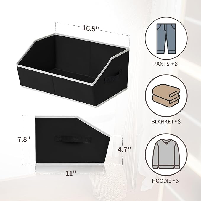 Closet Baskets for Shelves Trapezoid, Black