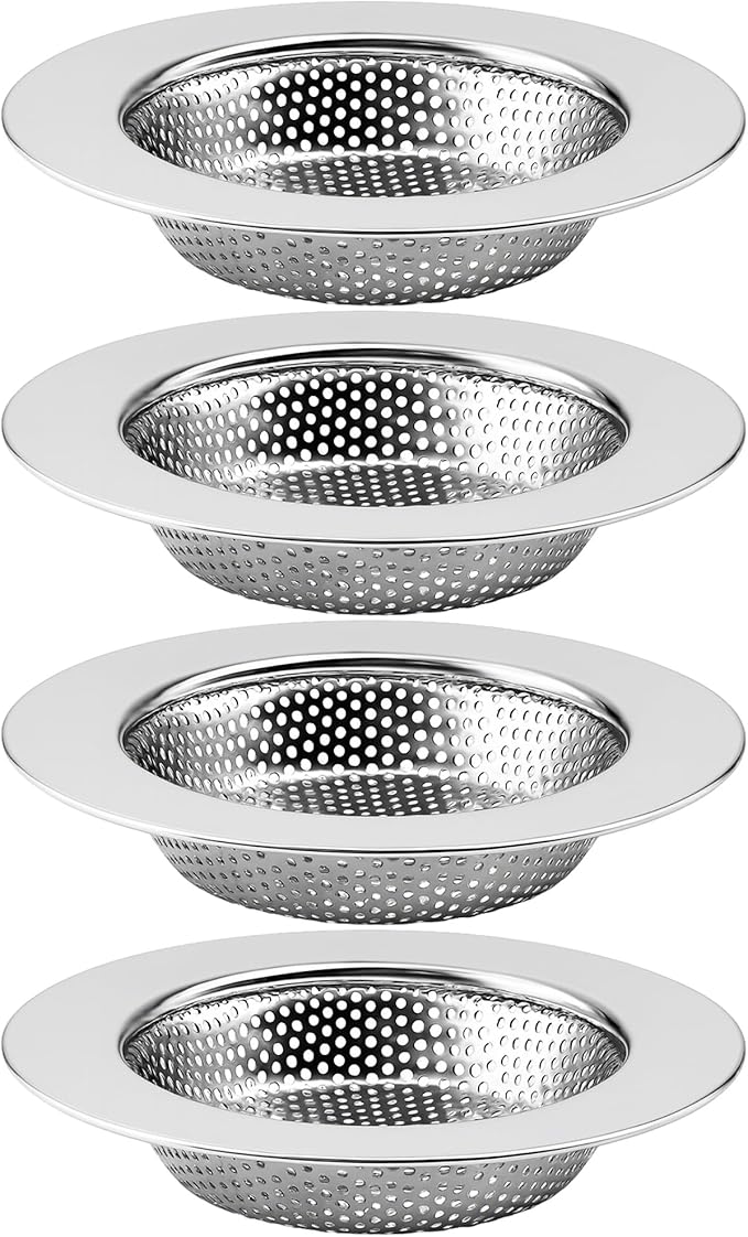 4-Pack Kitchen Sink Drain Strainer, Sturdy Stainless Steel, for Most Kitchen Sink, Effectively Catches Food Particles to Keep Drain Cleanliness