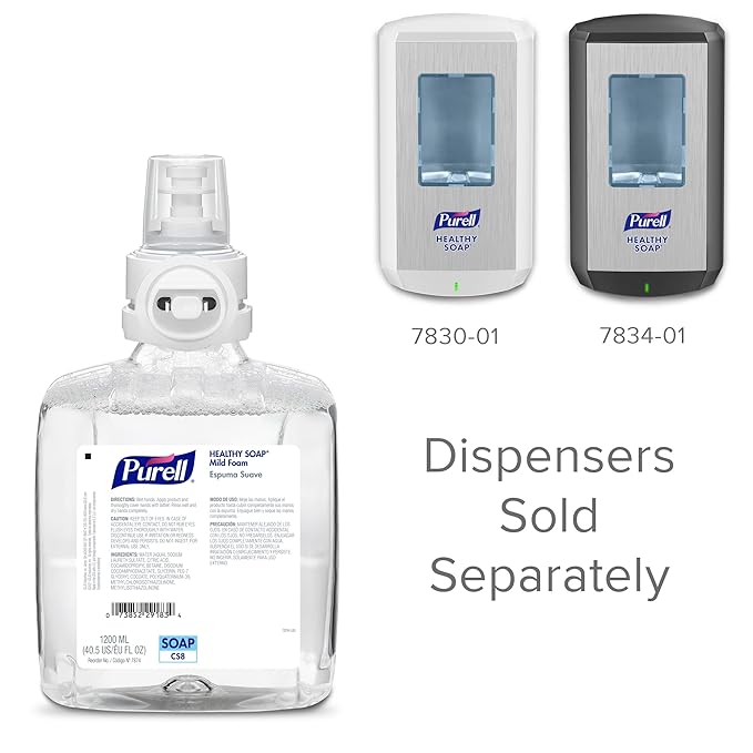 PURELL HEALTHY SOAP Mild Foam, Fragrance Free, 1200 mL Foam Hand Soap Refill for PURELL CS8 Automatic Soap Dispenser (Pack of 2) – 7874-02 - Manufactured by GOJO, Inc.