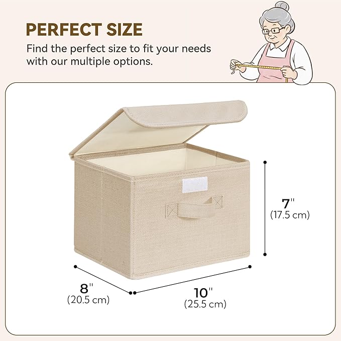 GRANNY SAYS Small Storage Bins with Lids, Small Storage Boxes, Shelf Baskets for Shelf, Collapsible Storage Bins for Living Room, Bedroom, 10x8x7 Inch, Khaki, 2-Pack