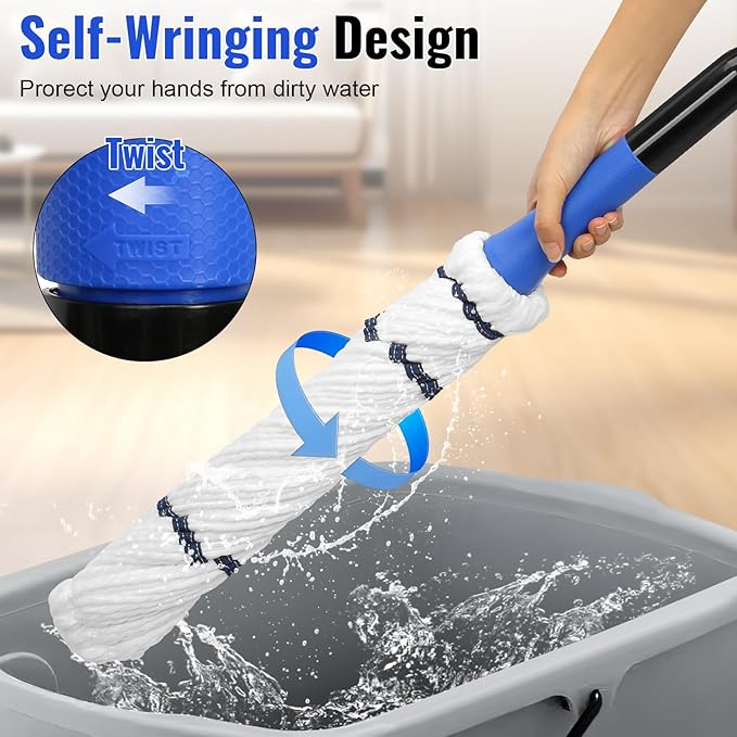 Self Wringing Twist Mop Replacement Head,Microfiber Mop Refill for Hardwood Vinyl, Tile, Commercial Household Clean,Safe on All Floors Types