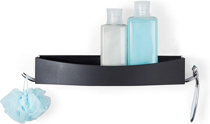 Better Living Products 15384 CLEVER Flip Shower Shelf, Black and Chrome