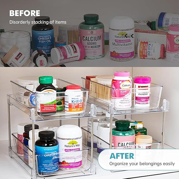 4 Pack Clear Bathroom Organizers and Storage