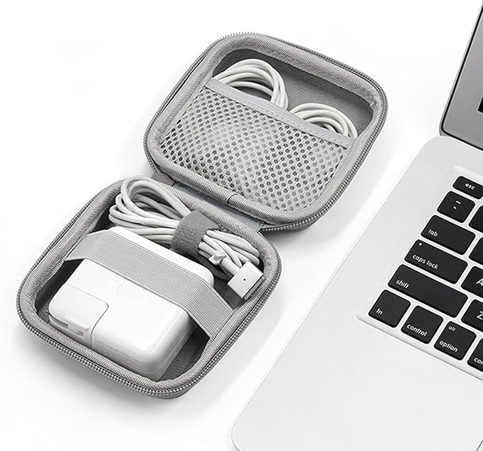 Charger Case for Macbook, Portable Tech Electronic Organizer Bag, Travel Storage Pouch for Laptop Accessories, MacBook Power Adapter, Charging Cords, USB, Power Bank (Grey-Oxford, M)