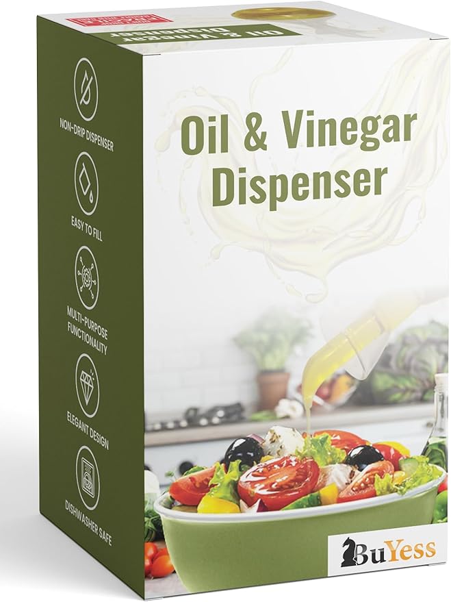 Oil and Vinegar Dispenser, Glass Bottle Cruet with Pourer and Funnel in a special protected case, Drip Free, Dishwasher Safe Olive Oil Pot, Carafe, Decanter for Kitchen, 30 oz / 900 ml