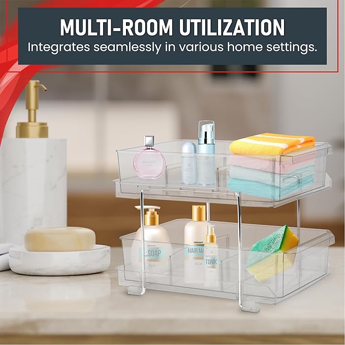 2-Tier Clear Pull-Out Drawer Organizer, Sleek, Medicines & Snacks