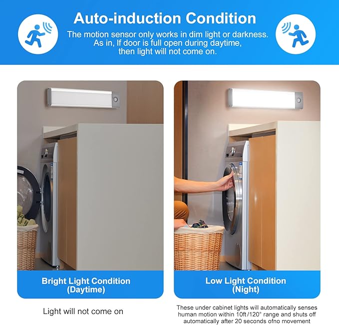 RXWLKJ 30-LED Under Cabinet Lights,USB Rechargeable Kitchen Night Light,Battery Operated Counter Closet Lighting,Wireless Motion Activated Light for Cabinets Cupboard Pantry(Warm Light 2Pack