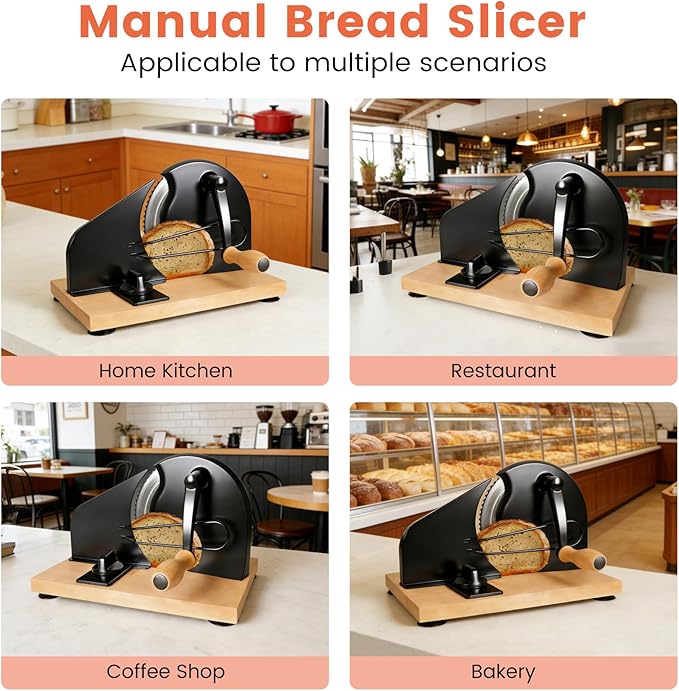 Bread Slicer for Homemade Sourdough Bread,Manual Slicer Making Tools,Adjustable Thickness Knive Cutter with Hand Crank for Sandwich with Scale Line Suction Base,Sharp Stainless Steel Blade (Black)