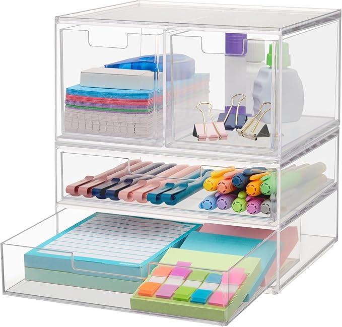 Chloe Space-Saving Clear Drawer Organizer (4 Drawer Set) Sort Office, Kitchen
